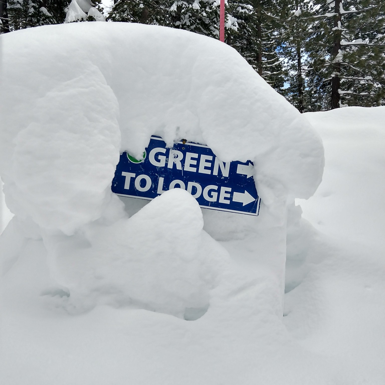 Snow level above the trail signs (Winter 2023)